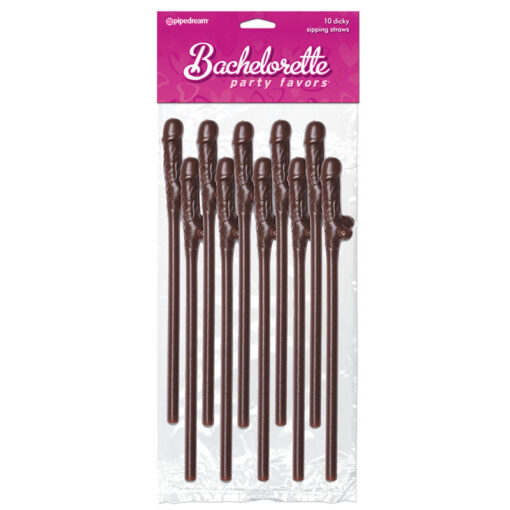 Bachelorette Party Favors 10-Piece Dicky Sipping Straws Brown