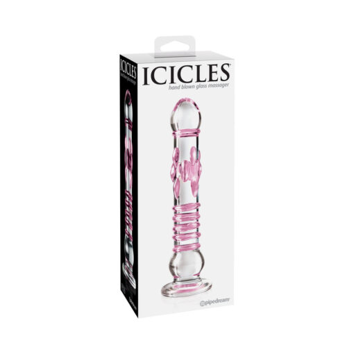 Pipedream Icicles No. 6 Textured 8.5 in. Glass Dildo Pink-Clear