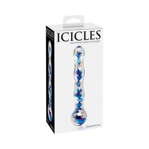 Pipedream Icicles No. 8 Wavy 7 in. Glass Dildo Blue-Clear