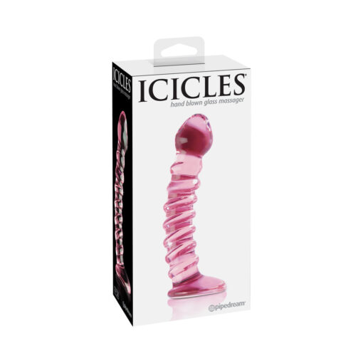 Pipedream Icicles No. 28 Curved Ribbed 7.25 in. Glass Dildo Pink