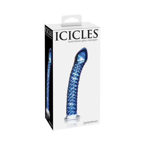 Pipedream Icicles No. 29 Curved Textured 7.25 in. Glass Dildo Blue