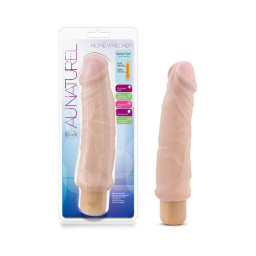 Au Naturel Home Wrecker 9.5 in. Dual Density Vibrating Dildo Beige