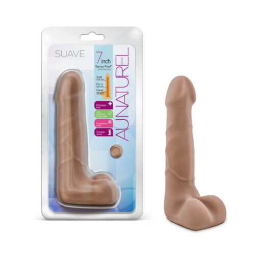 Au Naturel Suave 7 in. Posable Dual Density Dildo with Balls Tan