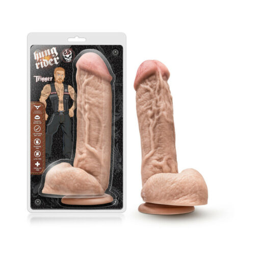 Hung Rider Trigger Realistic 8.5 in. Dildo with Balls Beige