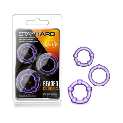 Stay Hard Beaded Cockrings 3-Piece Set Purple