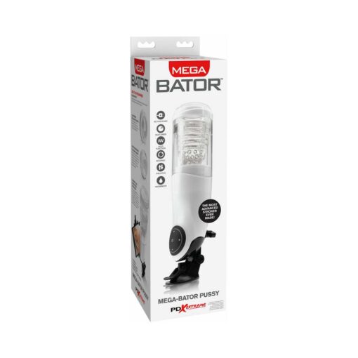 PDX Mega-Bator Pussy Rotating Thrusting Stroker With Suction Cup Clear-White