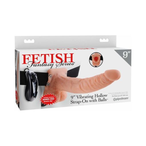 Pipedream Fetish Fantasy Series 9 in. Vibrating Hollow Strap-On with Balls Beige-Black