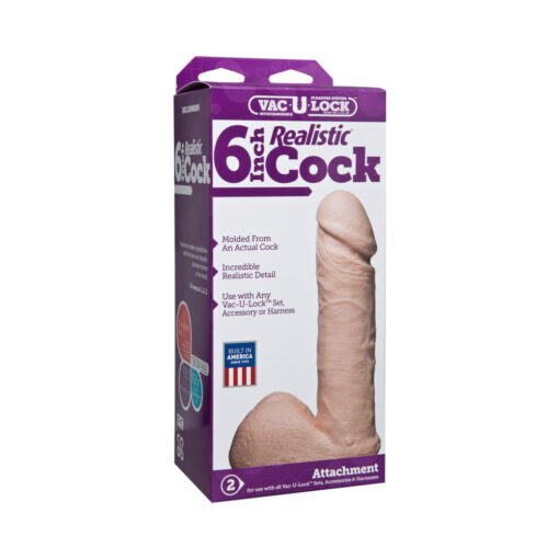 Vac-U-Lock - 6 Inch Realistic Cock White