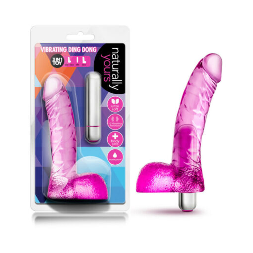 Naturally Yours Vibrating Ding Dong 6.5 in. Dildo with Balls & Vibrator Pink