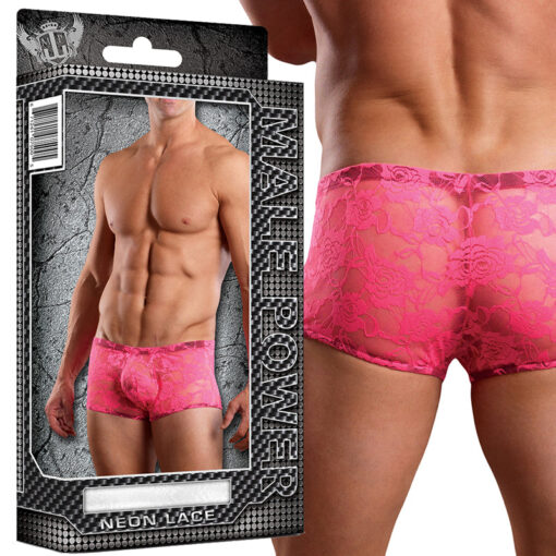 Male Power Mini Short Neon Lace Hot Pink M