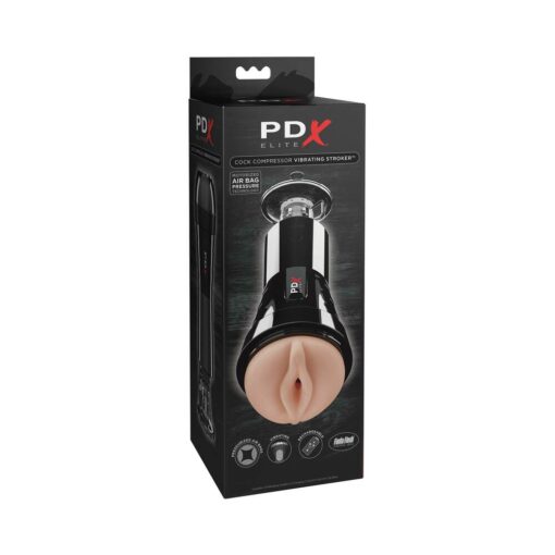 PDX Elite Cock Compressor Rechargeable Vibrating Stroker With Hands-Free Suction Cup Beige-Black