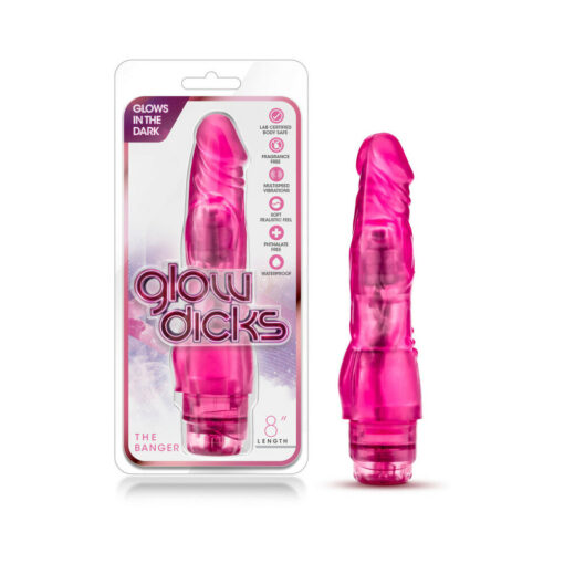 Glow Dicks The Banger Realistic 8 in. Vibrating Dildo Pink