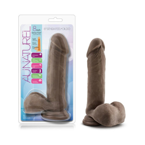 Au Naturel 8 in. Posable Dual Density Dildo with Balls Brown