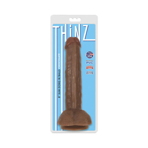 Curve Toys Thinz 8 in. Slim Dildo with Balls & Suction Cup Brown