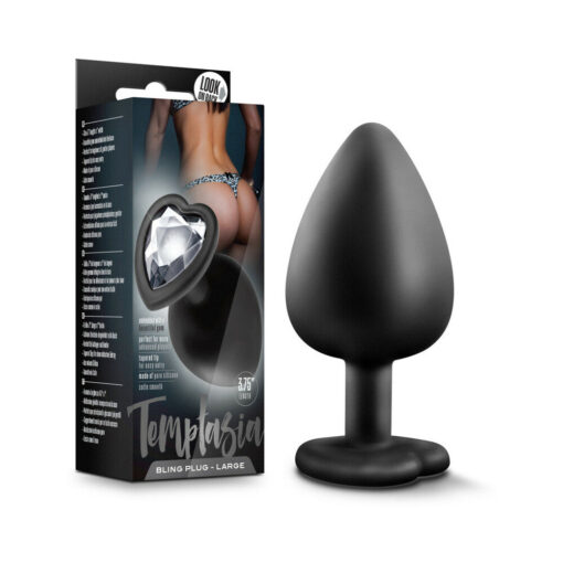 Temptasia Bling Anal Plug with Heart-Shaped Gem Base Large Black