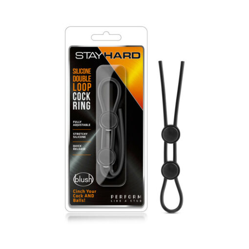 Stay Hard Silicone Double Loop Lasso-Bolo Cockring Black