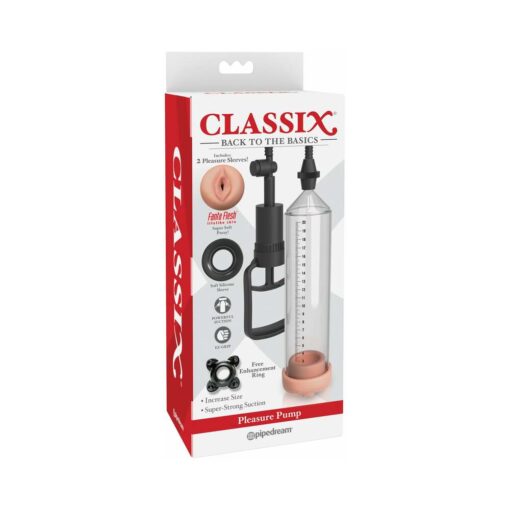 Pipedream Classix Pleasure Pump With Interchangeable Sleeves Clear-Beige-Black