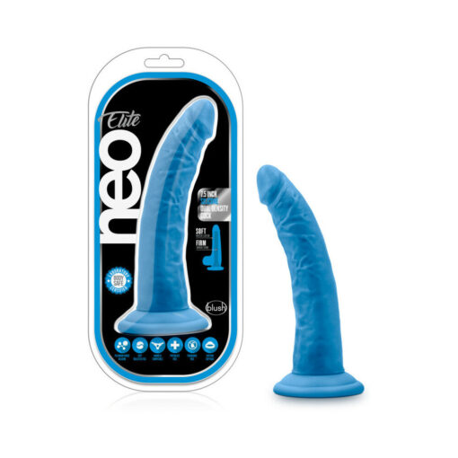 Neo Elite 7.5 in. Silicone Dual Density Dildo Neon Blue