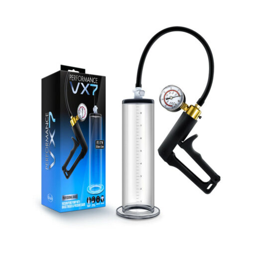 Performance VX7 Vacuum Penis Pump with Brass Trigger & Pressure Gauge Clear