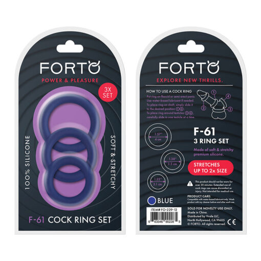 Forto F-61 3-Piece Silicone Cockring Set Blue