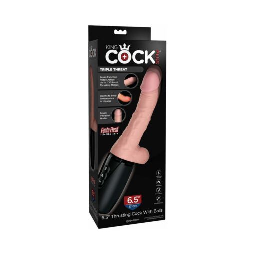 Pipedream King Cock Plus 6.5 in. Thrusting Cock With Balls Rechargeable Realistic Vibrator Beige