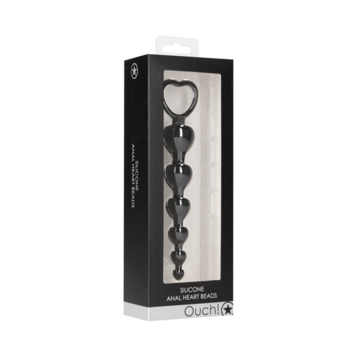 Ouch! Silicone Anal Heart Beads Black