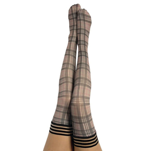 Kixies Lori Plaid Thigh-High Tan-Grey Size D