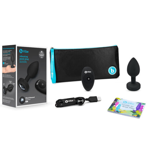 b-Vibe Vibrating Jewel Rechargeable Remote-Controlled Anal Plug with Gem Base Black Diamond M-L