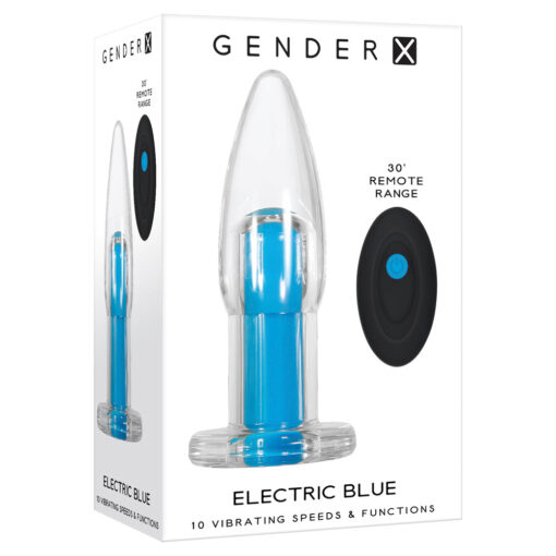 Gender X Electric Blue Rechargeable Remote-Controlled Vibrating Anal Plug Clear-Blue