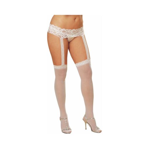 Dreamgirl Stretch Lace Suspender Garter Belt Pantyhose White Queen