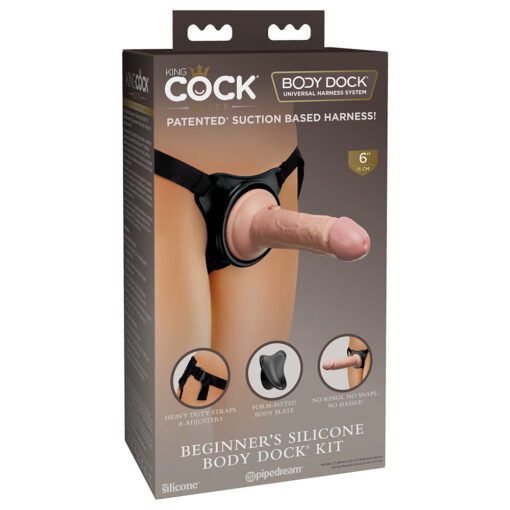 Pipedream King Cock Elite Beginner's Silicone Body Dock Kit With Dildo Beige-Black