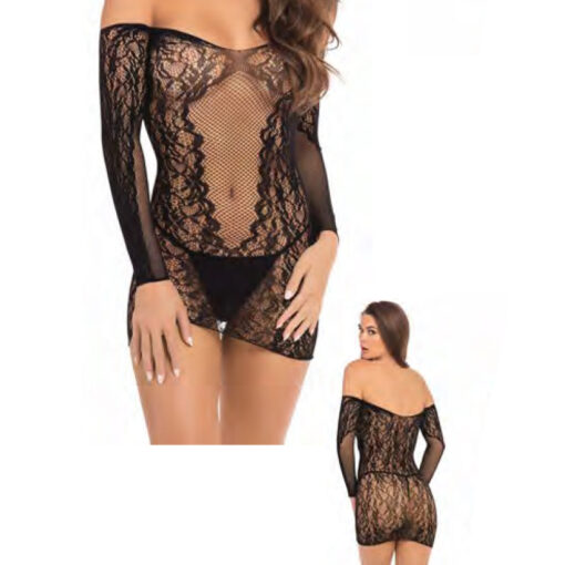 Rene Rofe Demure Long Sleeve Mini Dress Black S-M