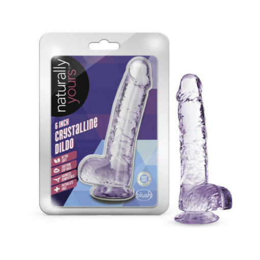 Naturally Yours Crystalline 6 in. Dildo with Balls Amethyst