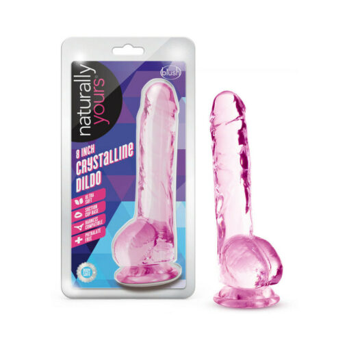 Naturally Yours Crystalline 8 in. Dildo with Balls Rose