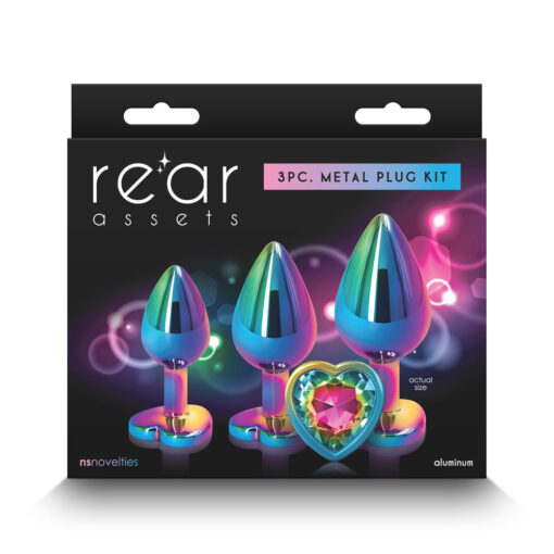 Rear Assets 3-Piece Metal Plug Kit Multicolor-Rainbow Heart