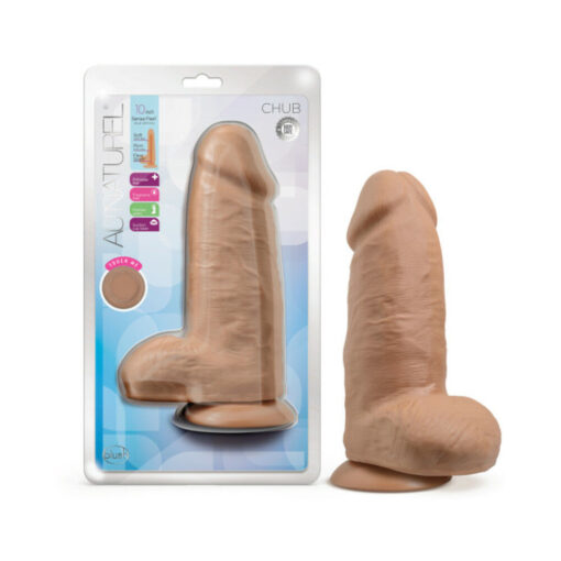 Au Naturel Chub 10 in. Posable Dual Density Dildo with Balls Tan