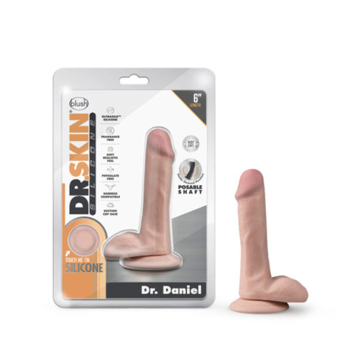 Dr. Skin Silicone Dr. Daniel Realistic 6 in. Posable Dildo with Balls Beige