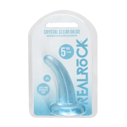 RealRock Crystal Clear Non-Realistic 5 in. Curved Dildo With Suction Cup Blue