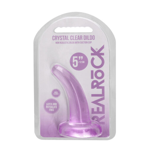 RealRock Crystal Clear Non-Realistic 5 in. Curved Dildo With Suction Cup Purple