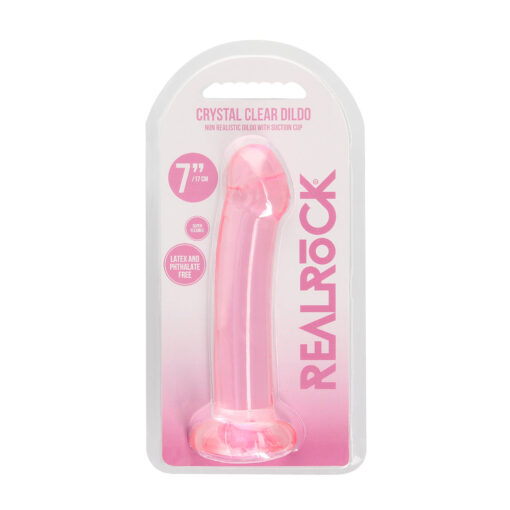 RealRock Crystal Clear Non-Realistic 7 in. Dildo With Suction Cup Pink