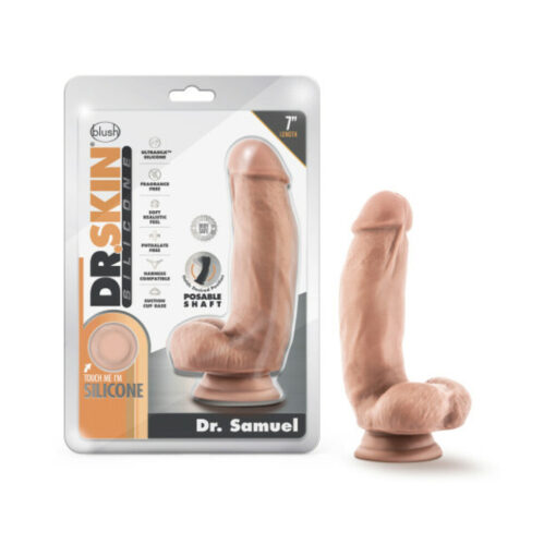 Dr. Skin Silicone Dr. Samuel Realistic 7 in. Posable Dildo with Balls Beige