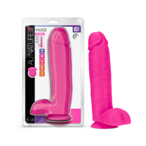 Au Naturel Bold Huge 10 in. Posable Dual Density Dildo with Balls Pink