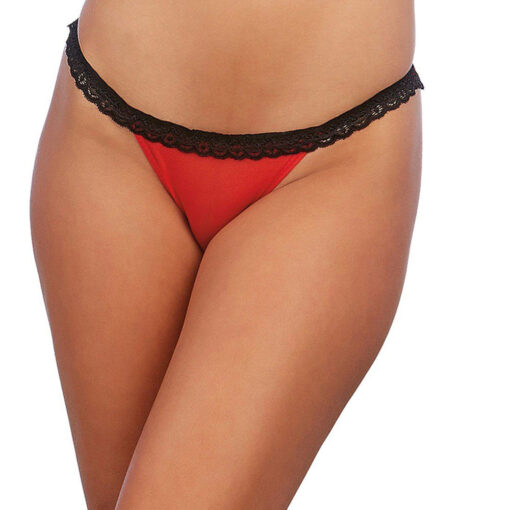 Dreamgirl Stretch Mesh Panty with Lace Ruffle Trim and Open-Back Heart Detail Red-Black L Hanging