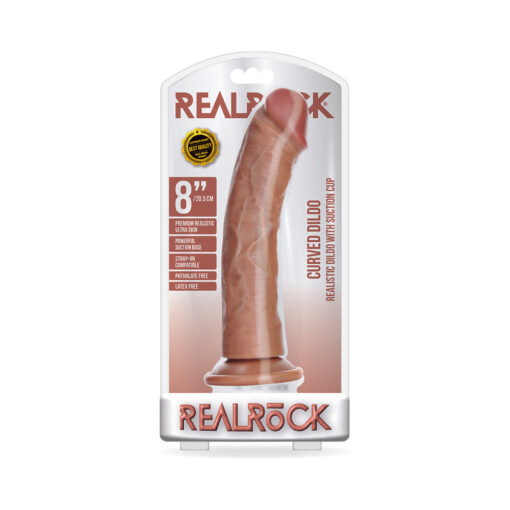 RealRock Realistic 8 in. Curved Dildo With Suction Cup Tan