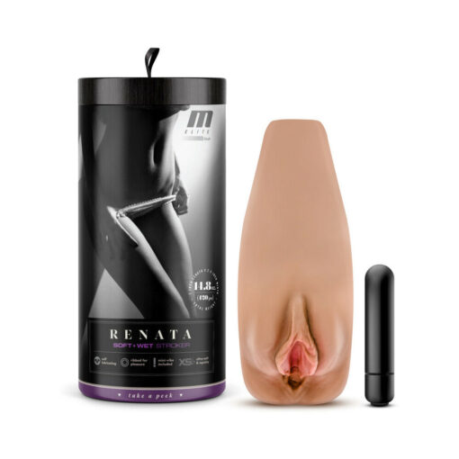 M Elite Soft + Wet Renata Vagina Stroker with Bullet Vibrator Tan