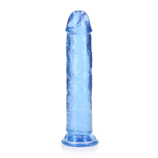 RealRock Crystal Clear Straight 8 in. Dildo Without Balls Blue