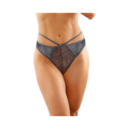 Kalina Velvet Strappy Cut-Out Thong With Keyhole Back Gray S-M