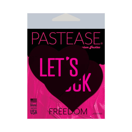 Pastease Love: Let's Fuck Black Heart on Neon Pink Base Nipple Pasties