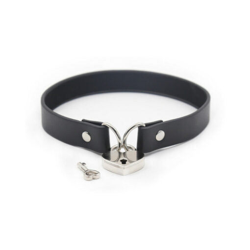 Ple'sur PVC Collar With Heart Lock & Key Black Bag Packaging