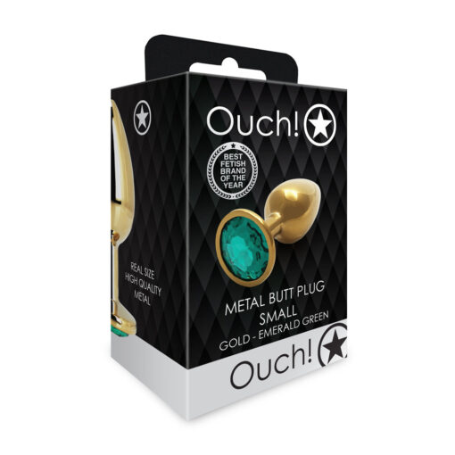 Ouch! Round Gem Butt Plug Small Gold-Emerald Green